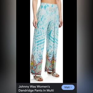 NWT Johnny Was Teal and White Patterned Pants